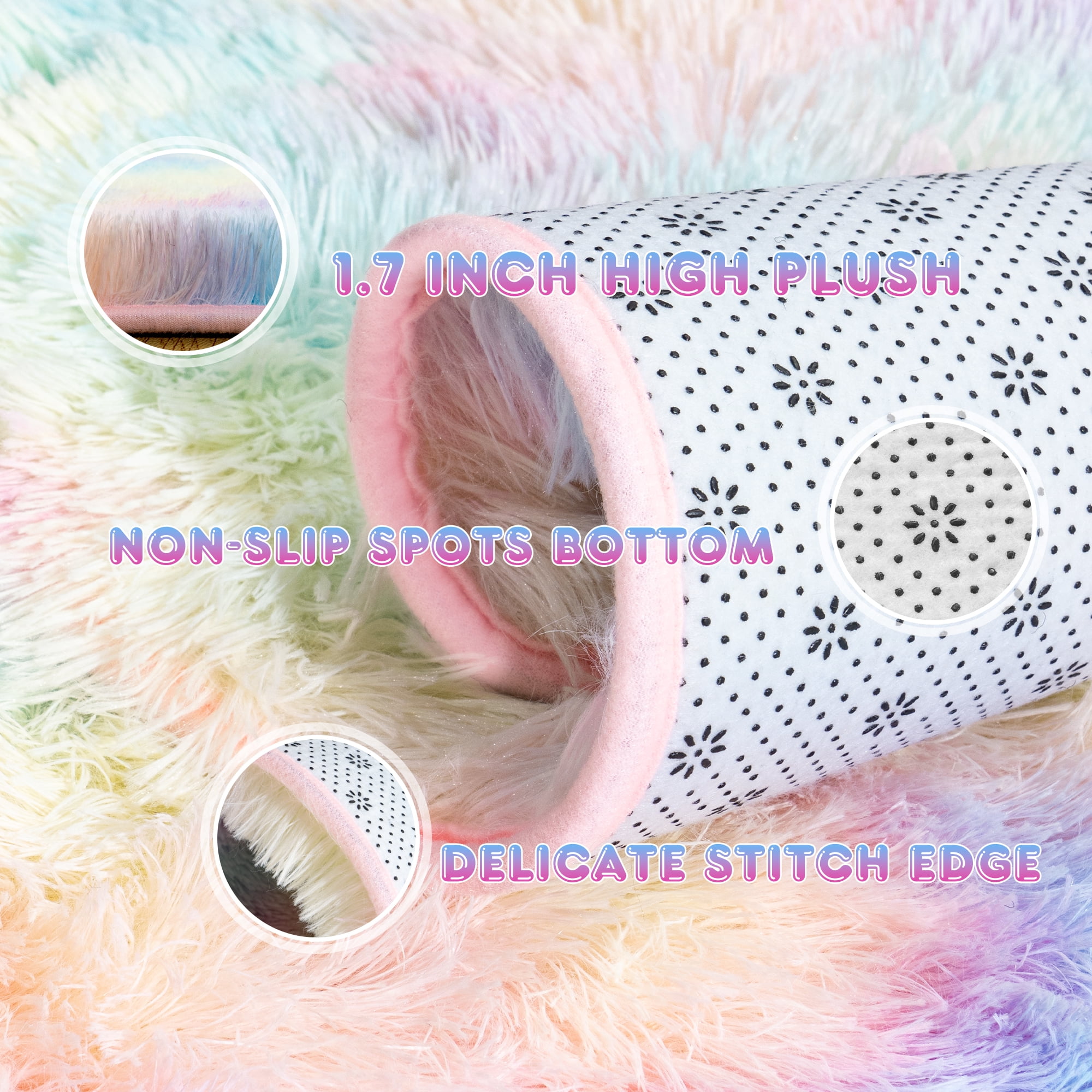 Socofuz Soft Fluffy Rugs for Girls Bedroom, Rainbow Kawaii Kids Carpets for Teens Dorm Aesthetic, Baby Princess Room, 5x7ft