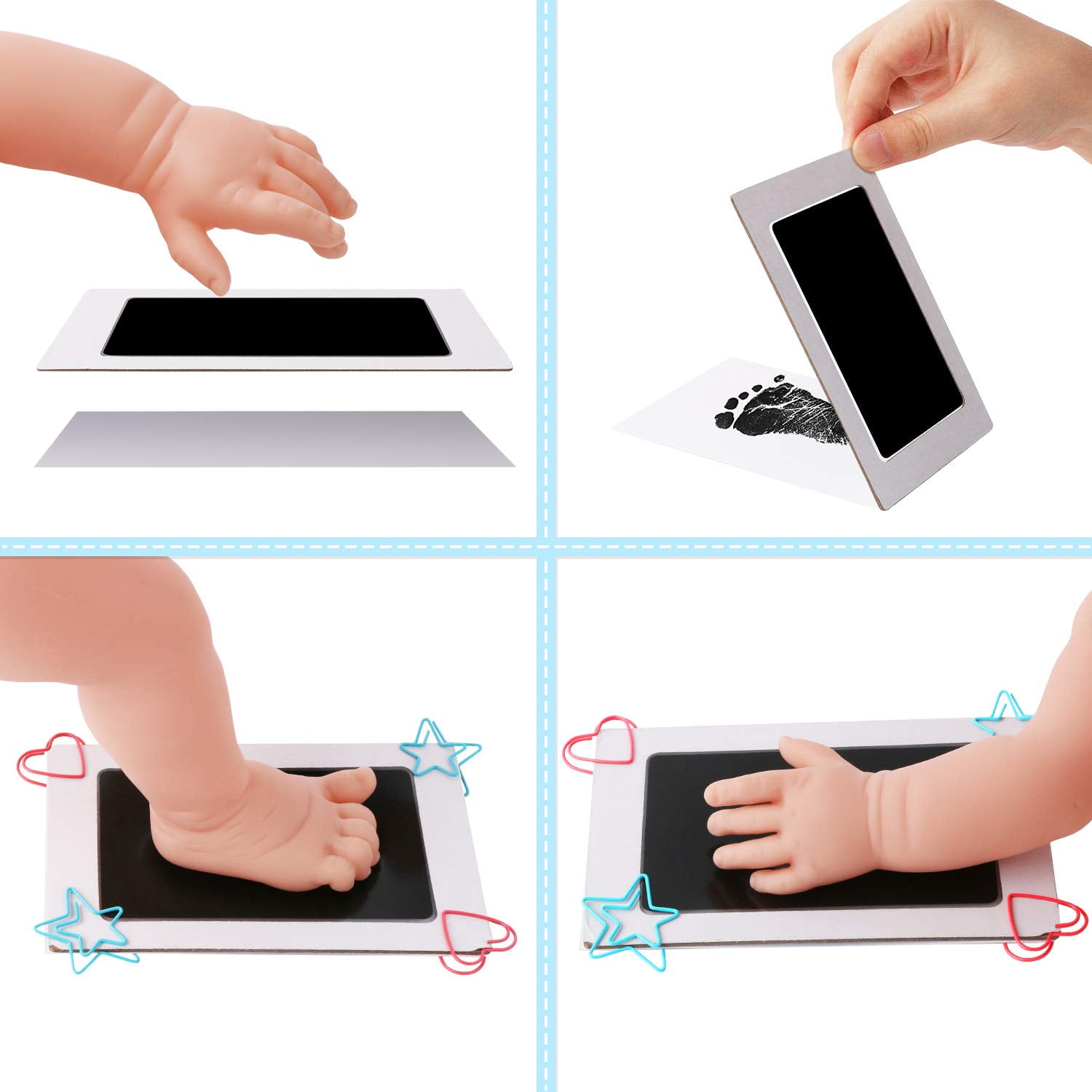 Baby Footprint Handprint Pet Paw Print Kit Large Size with 4 Ink Pads and 8 Imprint Cards