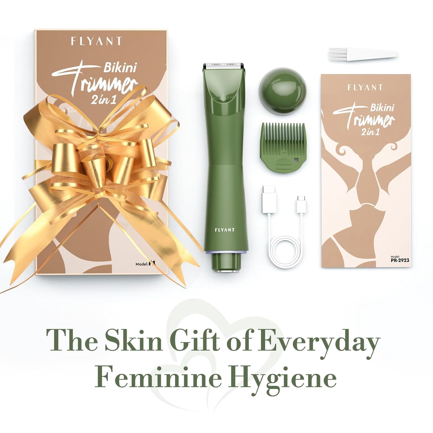 Bikini Trimmer for Women, 2 in 1 Electric Shaver for Women, Pubic Hair Trimmer Waterproof IPX7 with LED, Bikini Razor for Leg Arm Underarm Bikini Area, Christmas Gifts for Her - Dark Green