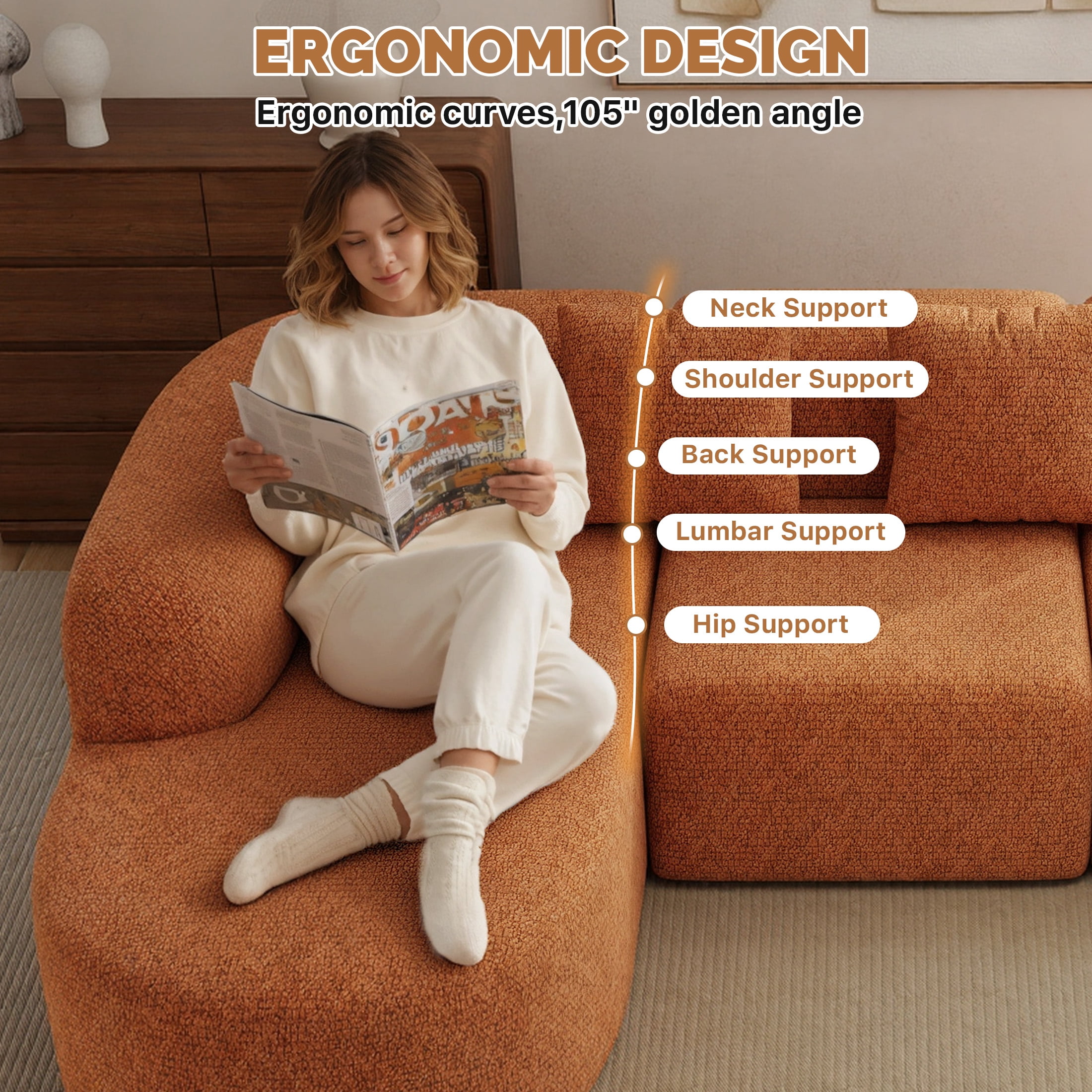 Daluvenix 114 Inch Boneless Couches for Living Room Modern Modular Sectional Sofa with Left Chaise L-Shape Cloud Sectional Couch