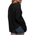 thumbnail image 4 of Czanzd Women's Cable Knit Asymmetrical Hem Sweater Crewneck Pullover Top-Black,S, 4 of 6