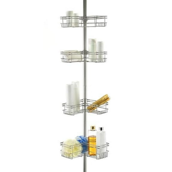 Utopia Alley Rust-Resistant Shower Tension Pole Caddy, 4 Shelves, Satin Nickel