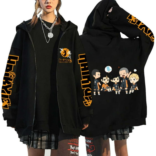 Veste à Capuche Zippée Anime Karasuno Plus Size Sweatshirt Harajuku Unisexe