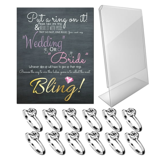 Bridal Shower Games - Put a Ring on It Bridal Shower Game with Fake Rings, Bridal Shower Decor and Games for Guests (Silver 12ct)