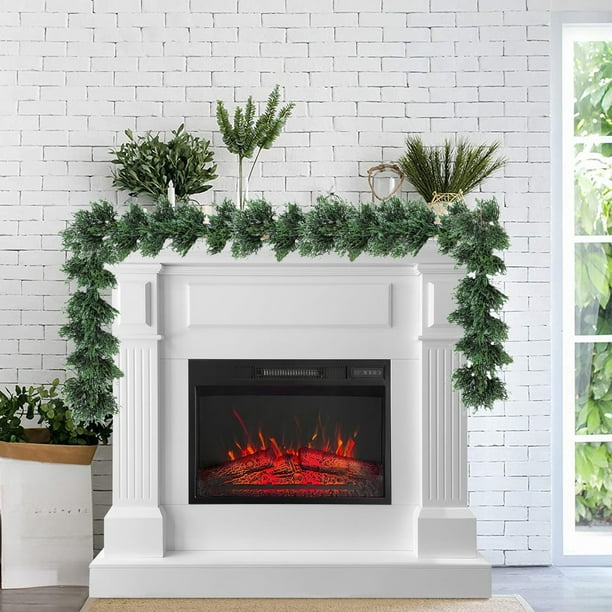 Guirnalda navideña de ratán de 56 cm | Follaje de agujas de pino de resina verde | Decoración navideña corta y empalmable para puertas, escaleras, repisas y decoración festiva para interiores y