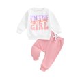 thumbnail image 2 of Aojekbee Little Girls Boys Birthday Outfits Long Sleeve Letter Print Tops Drawstring Pants Sets, 2 of 10