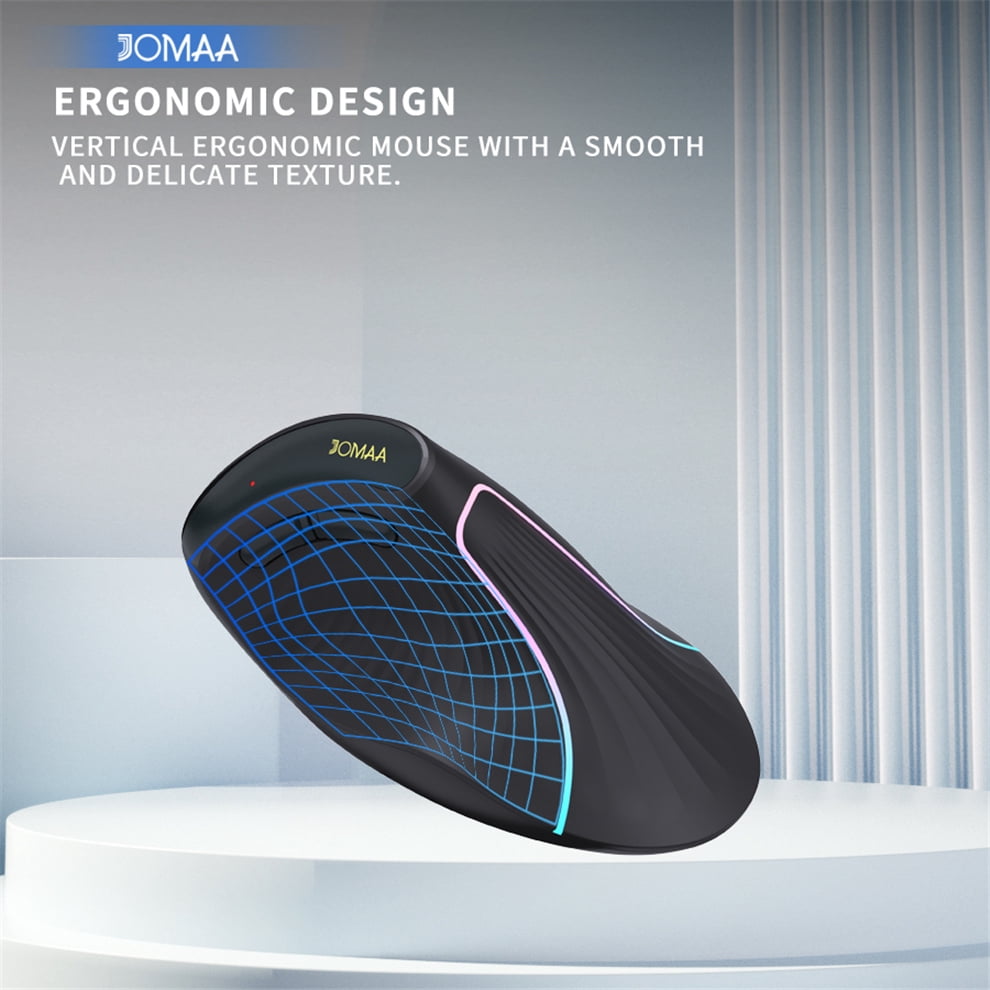 JOMAA RGB Backlit Wireless Vertical Mouse Bluetooth 5.0 2.4G Ergonomic 4000DPI 6 Mute Buttons for MacBook Tablet Laptops