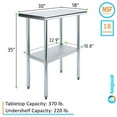 thumbnail image 3 of 18" x 30" Stainless Steel Work Table with Undershelf Food Prep NSF Utility Work Station, 3 of 9