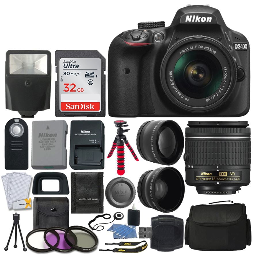 Nikon D3400 Digital SLR Camera + Nikon 1855mm VR AFP DX Lens + Wide