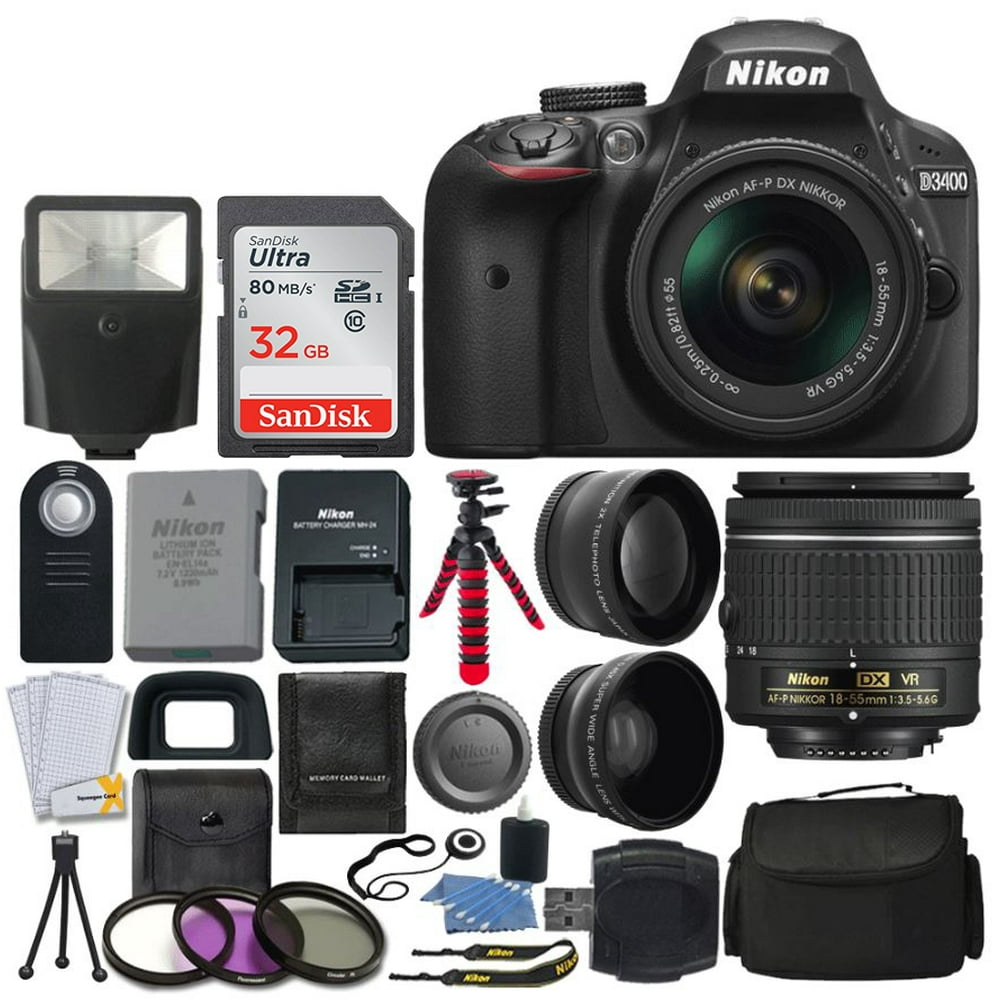 Nikon D3400 Digital SLR Camera + Nikon 1855mm VR AFP DX Lens + Wide
