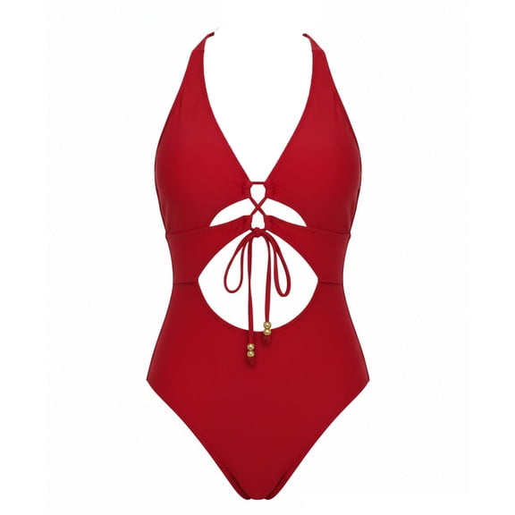 QUNYINEY Red Womens Swimsuits One Piece Tummy Control Cutout Swimwear Modest V Neck Padded Women Swimwear