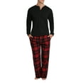 thumbnail image 1 of Adult Men's Flannel Pajama Jammies Big Tall Pant Long Sleeve Cotton Button Down PJ Shirt Set Black Black Red Plaid S, 1 of 6