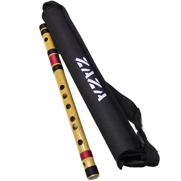 Zaza Percussion- Professional Scale F Middle 14'' Inches Polished Bamboo Bansuri Flute (Indian Flute) With Carry Bag