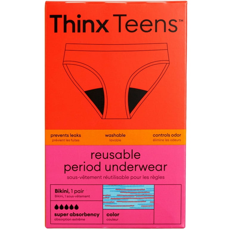 Thinx Teens Super Absorbency Cotton Bikini Period Underwear, Extra Large,  Hologram