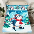 thumbnail image 2 of Manfei Cartoon Penguin Skating 3pcs Twin Sheet Sets for Kids Teens,Xmas Tree Twin Fitted Sheet,Merry Christmas Breathable Flat Sheet,Breathable Home Decor, 2 of 7