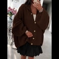 thumbnail image 4 of Cárdigan de Invierno con Botones para Mujer, Cuello Alto, Larga, Punto Grueso, Abrigo Marrón Oscuro L, 4 of 9