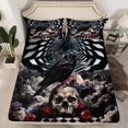 thumbnail image 2 of Castle Fairy Animal Black Crow Twin Sheet Sets 3pcs for Boys Girls,Gothic Floral Rose Skull Twin Fitted Sheet Microfiber,Geometric Plaid Grid Breathable Flat Sheet,Lightweight Room Decor, 2 of 7