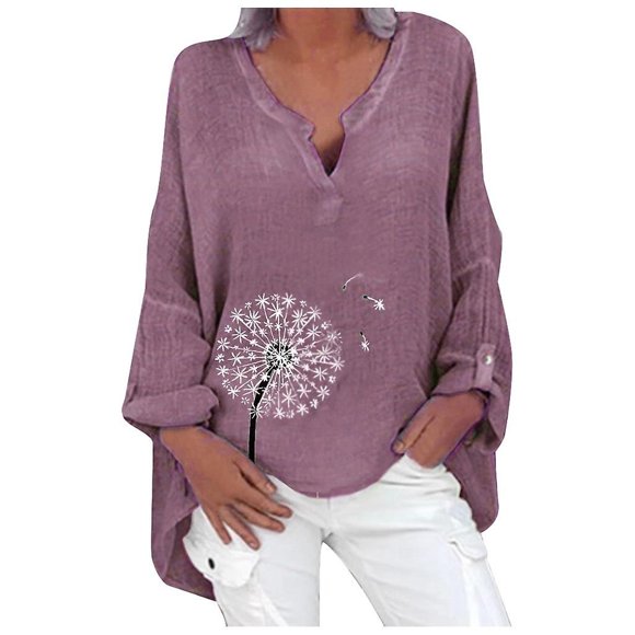 Blusa tipo camisa HUOGUO, talla grande, estampado floral, cuello en V, para mujer