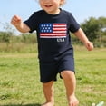 thumbnail image 5 of Toddler Baby Boy 4th of July Clothes Set 6 12 18 24 Months 2T 3T 4T Flag Embroidery Striped Crew Neck Short Sleeve T-Shirt Shorts 2 Pcs Independence Day Outfits, 5 of 6