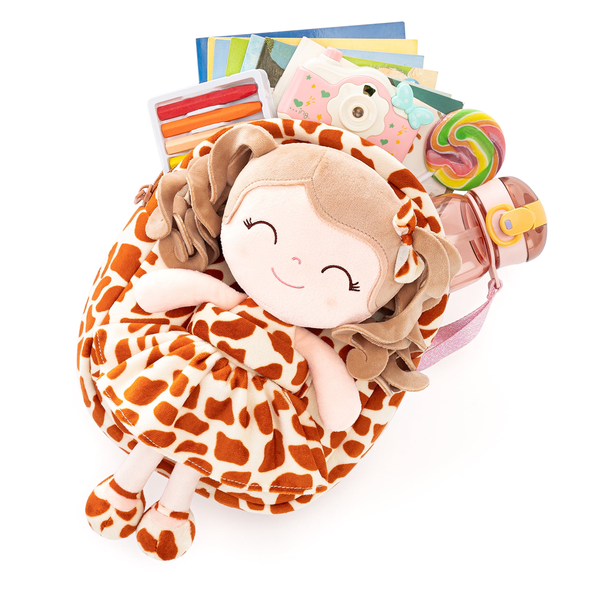 Gloveleya Toddler Kids Doll for Girls Soft Curly Hair Dolls Pocket Wild Animal Series Giraffe Dress 9"