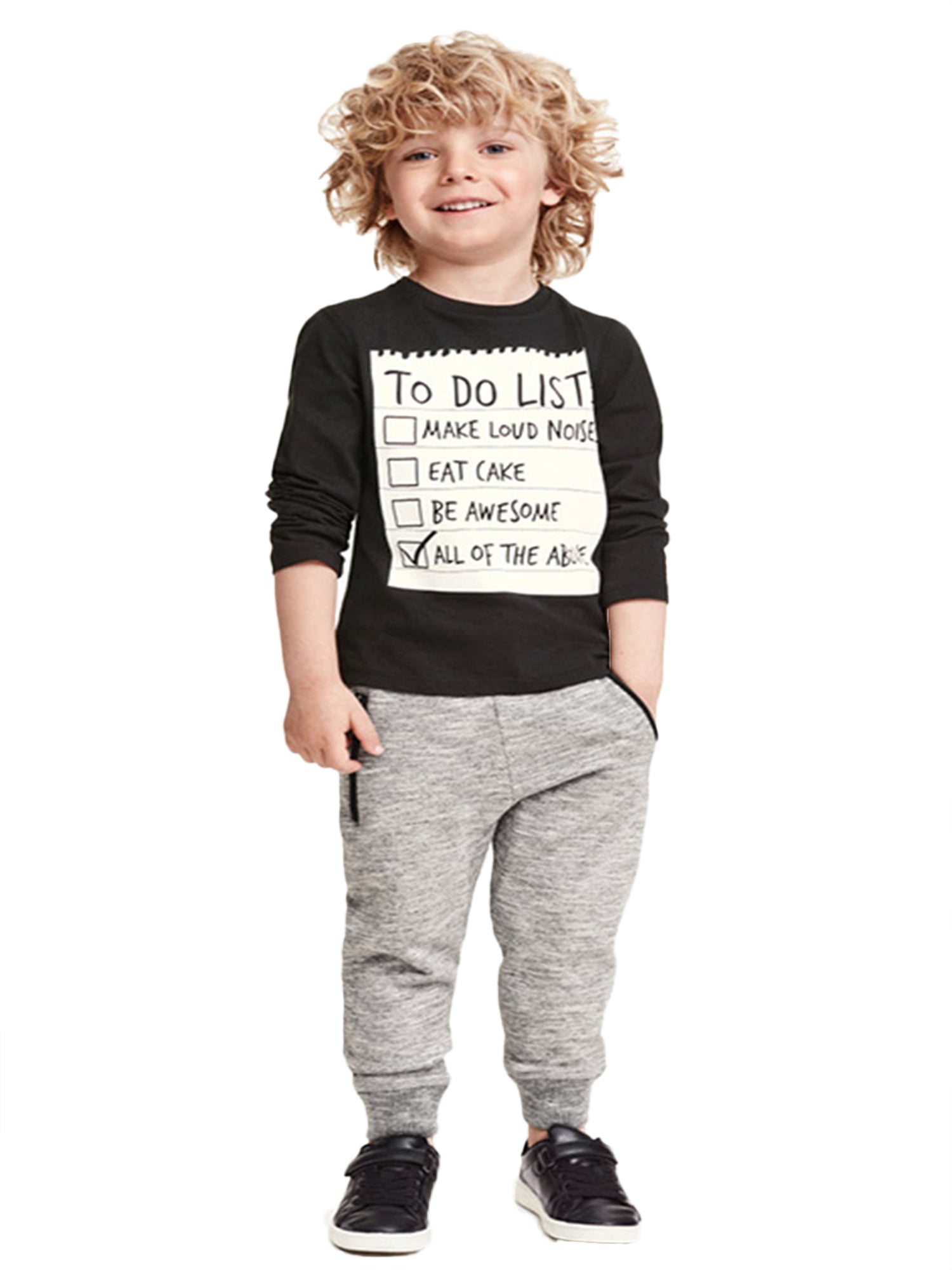 N/ C Boys Casual 2 Pieces Clothes Set Letters and Stripe Printed Pullover and Trousers