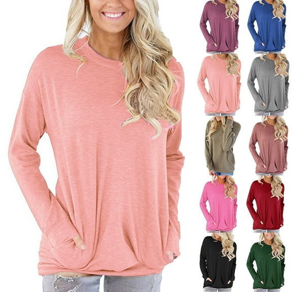 Women's Long Sleeve Shirts for Women Plus Size Casual Sweatshirt Pullover Loose Tunic Shirts Blouse Tops With Pocket