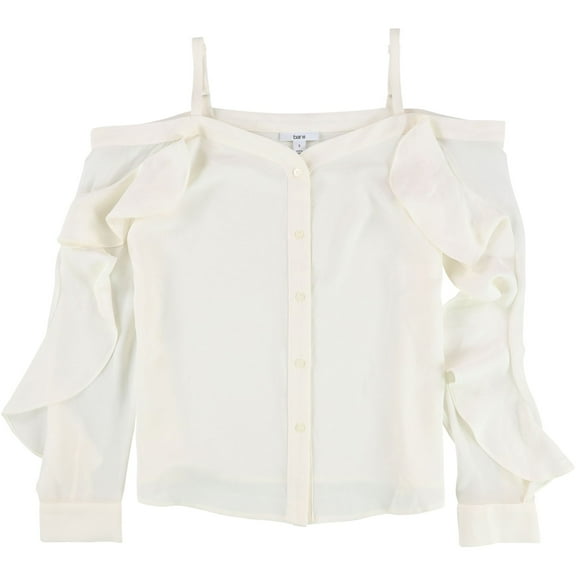 bar III Womens Solid Button Down Blouse, Off-White, Small