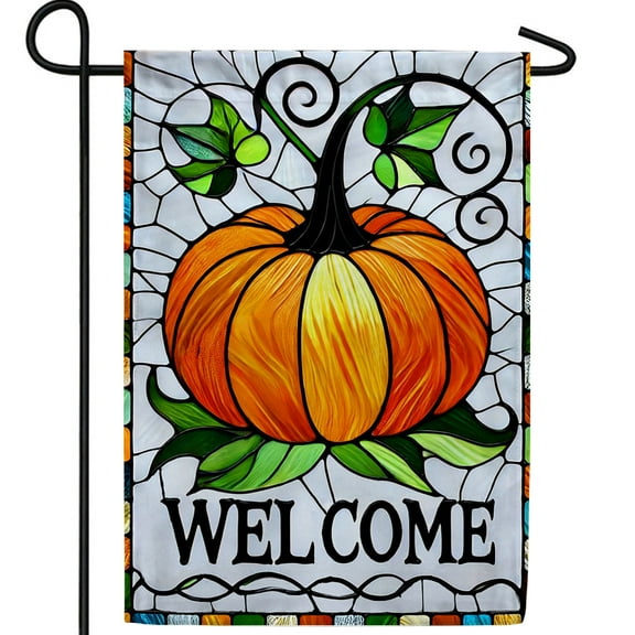 America Forever Stained Glass Pumpkin Garden Flag, 12.5 x 18 inches Double Sided, Halloween Welcome Sign, Jack O Lantern Welcome Flag, Halloween Decor Autumn Seasonal Outdoor Flags for Lawn
