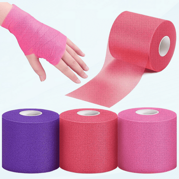 3 Pieces Athletic Pre Wrap Tape for Hair Foam Underwrap Tape Sports Pre-wrap Athletic Tape Underwrap for Hair Ankle Wrists Knees Sports 2.75 Inch by 30 Yards (Purple, Pink, Rose Red)