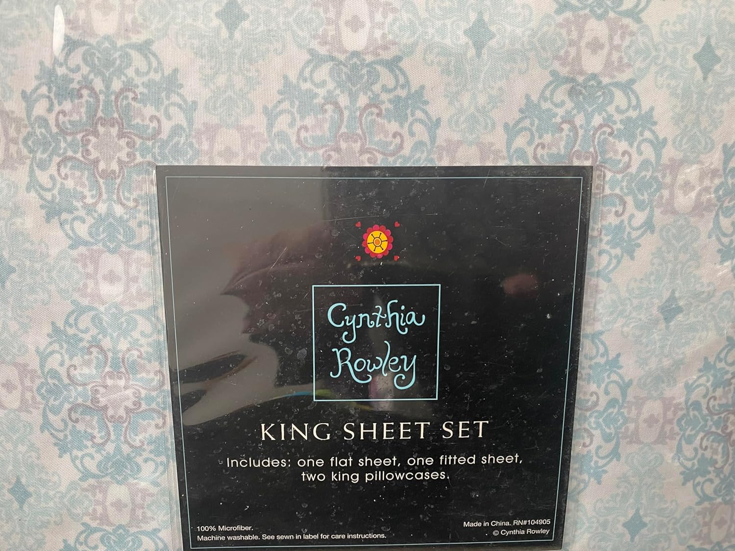 Cynthia Rowley 4 Piece King Sheet Set. Blue And Gray Medallions. 100% Polyester Microfiber. - image 4 of 4