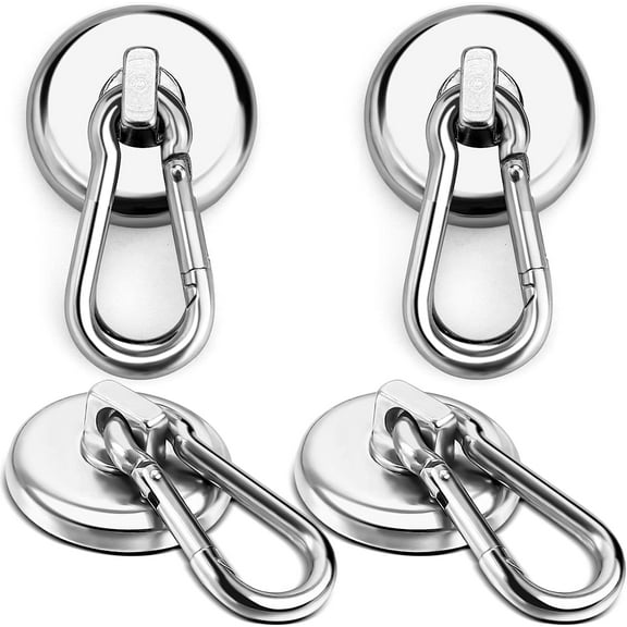 Xiangyi Magnetic Hooks,100LBS Strong Heavy Duty Neodymium Magnet Hooks with Swivel Carabiner Hook,Great for Your Kitchen,Refrigerator and Other Magnetic Surfaces(4 Pack), Silvery
