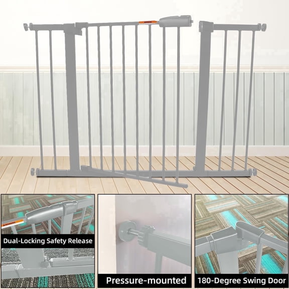 29-46 Inch Dog Gate Indoor, Adjustable Pet Gates for Wide Openings, Pressure Mounted Pet Fence, No Drilling, Expandable Dog Gate for Doorways, Stairways and Hallways (White, 29"-46" W x 30.5“H)
