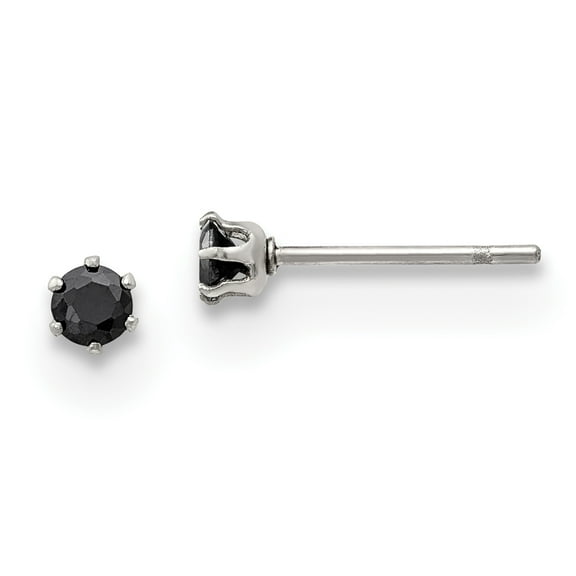 Stainless Steel Polished 3mm Black Round CZ Stud Post Earrings