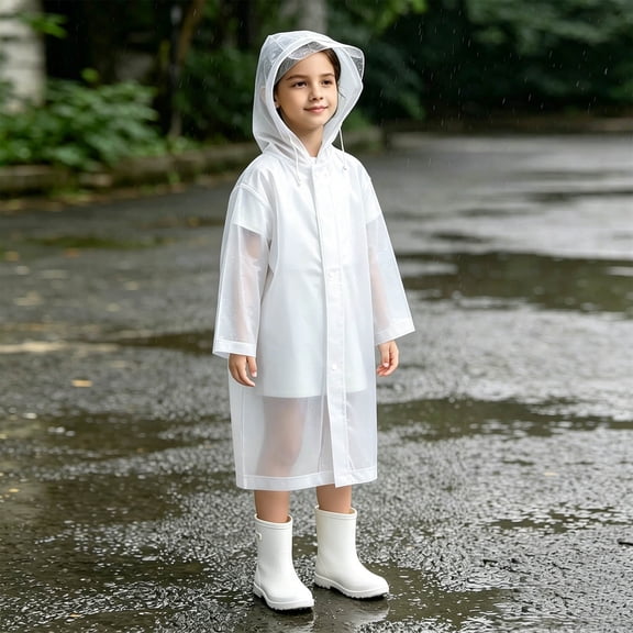 Mifsaly Boys Girls Rain Ponchos for Kids Waterproof Lightweight Long Hooded Rain Jacket Hiking Outdoor Play Raincoat