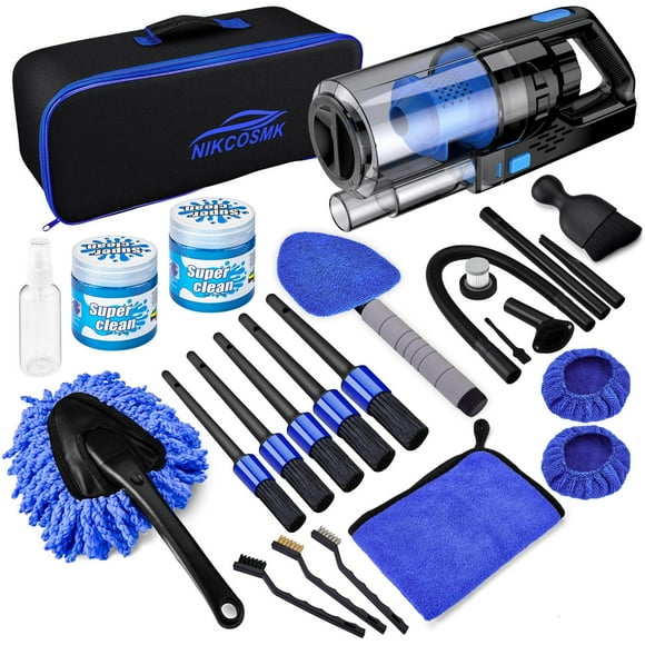 Kit de Limpieza de Interiores de Coche con Aspiradora de Mano y Cepillos de Detalles de 17 Piezas