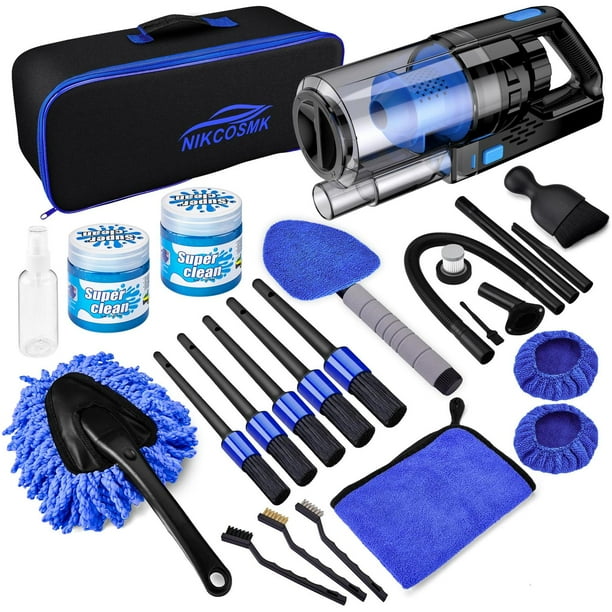 Kit de Limpieza de Interiores de Coche con Aspiradora de Mano y Cepillos de Detalles de 17 Piezas