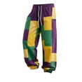 thumbnail image 3 of Elastic Waist Pants for Men Color Block Mardi Gras Printed Exercise Pants Comfy Relaxed Fit Joggers Sweatpants 02-Purple XL, 3 of 5