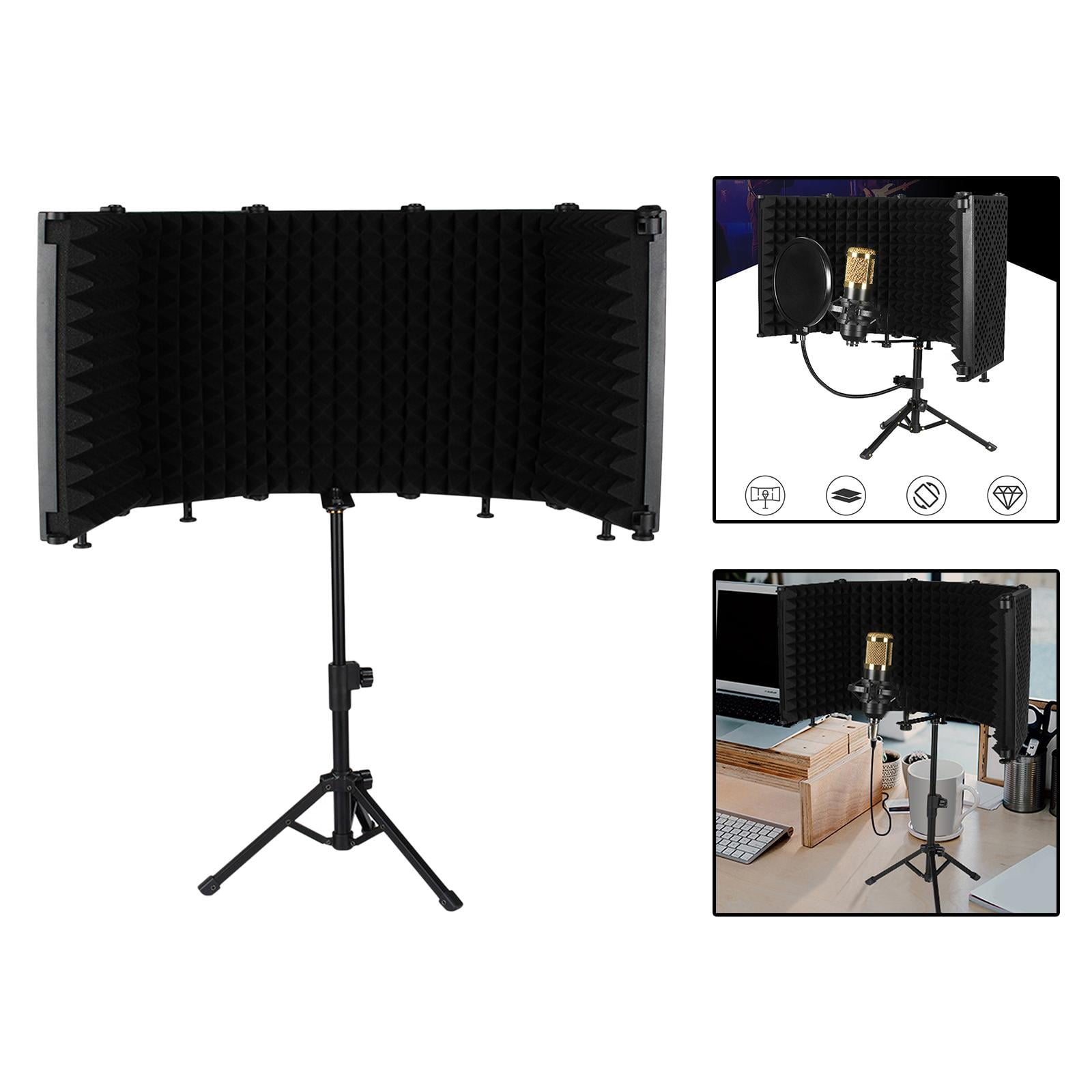 LeeQinersw Microphone Isolation Shield Adjustable Height Tripod Stand for Broadcasting Condenser Mic 5 Panels