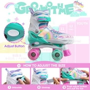 Rainbow Unicorn Adjustable Roller Skates for Kids with Light up Wheels for Girls and Boys-Small(10C-13C US)