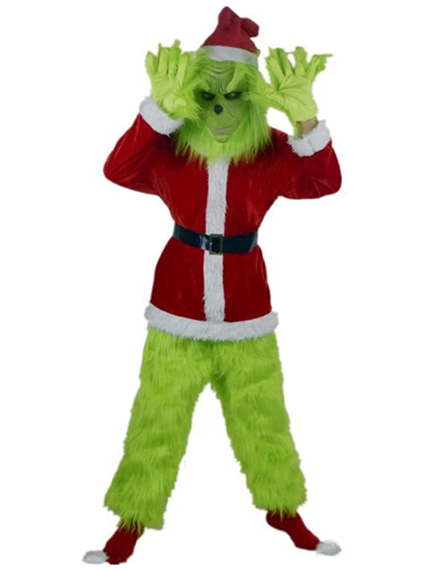 Green Furry Plush Gloves and Red Footwear Santa Christmas Halloween Cosplay Costume Accessories 