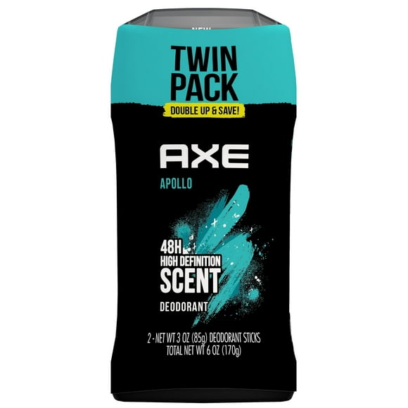 Axe Apollo Long Lasting Men's Deodorant Stick Twin Pack, Sage and Cedarwood, 3 oz