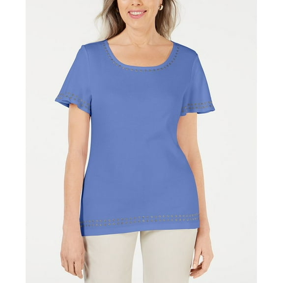 Karen Scott Short Sleeve Grommet Scoop Neck Top