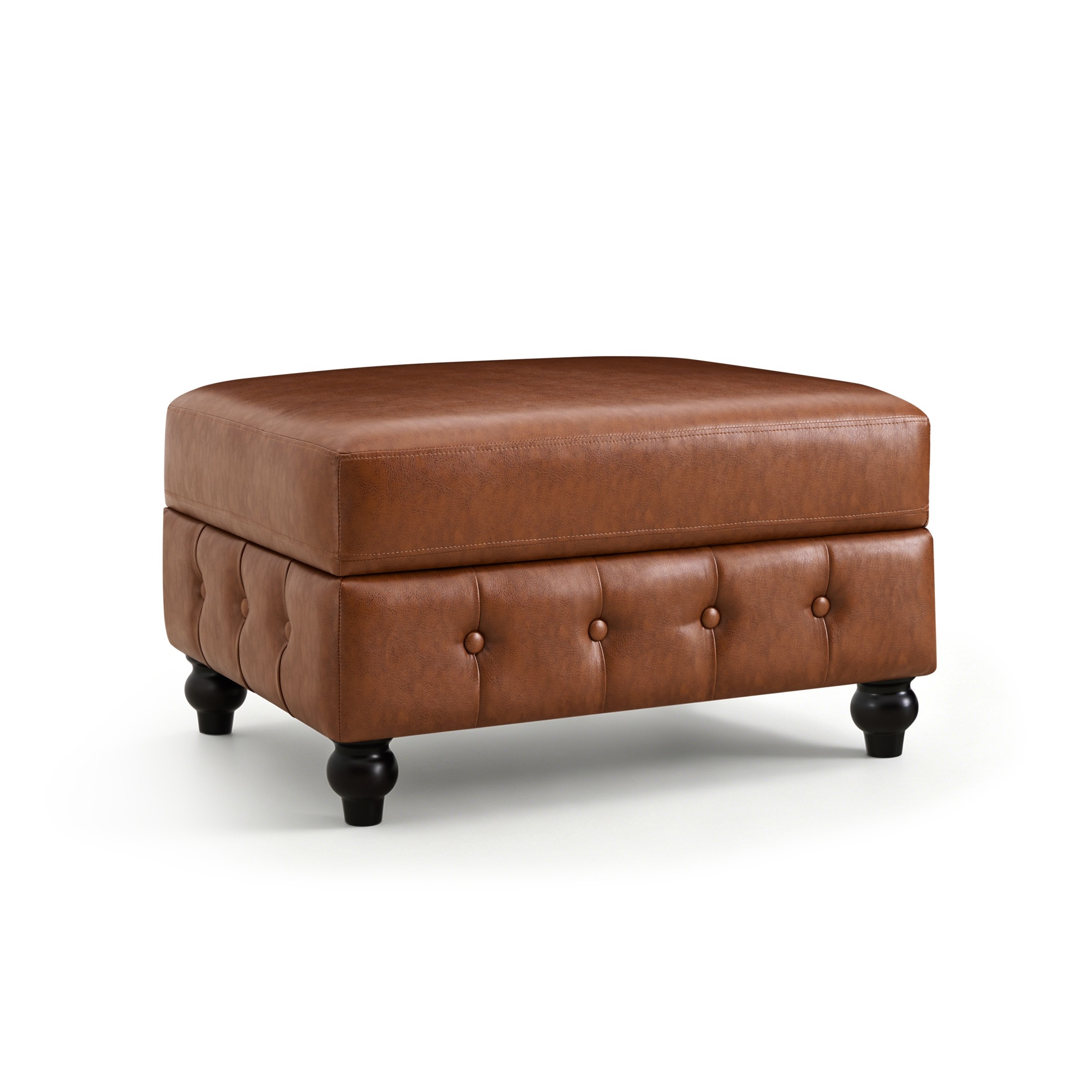 Christopher Knight Home Modern Rectangle Storage Ottoman, Tufted PU Leather Footrest, Wood Legs, Brown