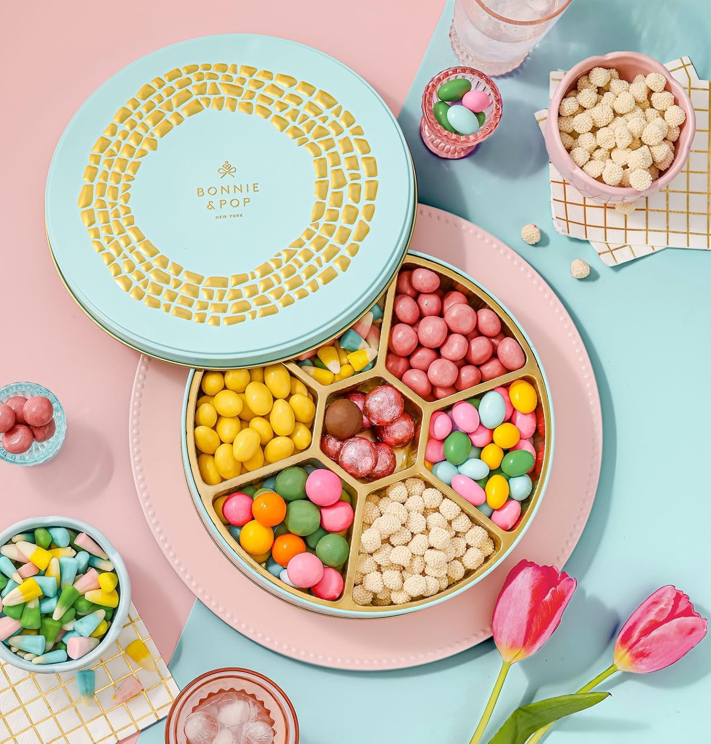 Mother's Day Candy Mix Gift Basket, Spring Candy, Almonds, Chocolate, Gummies, Treat Assortment for Adults, Families, Kids, Bonnie and Pop