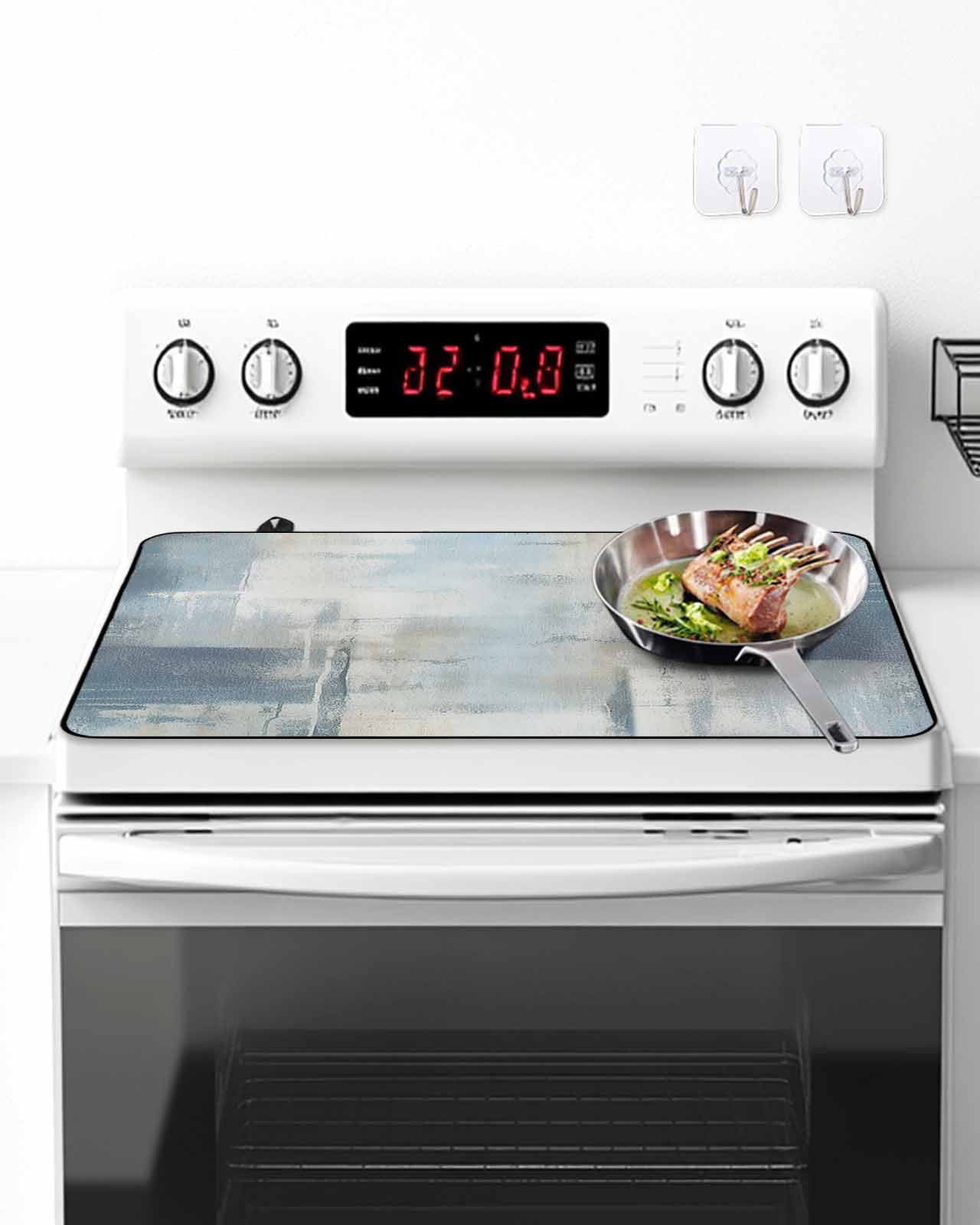 Stove Top Covers for Electric Stove, Blue Beige Glass Stovetop Cover Protector, Oil Painting Abstract Art Contemporary Induction Cooktop Protector Oven Mat for Kitchen Countertop 24"x21"