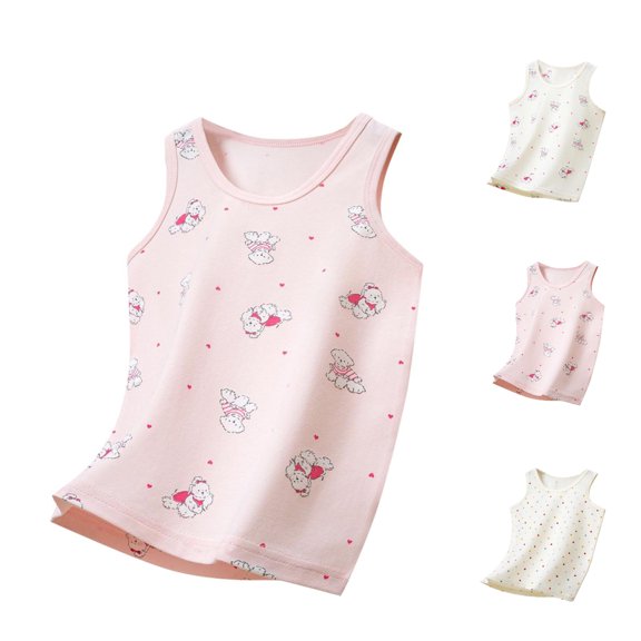 Afuyipoi Boys Girls Cotton Tank Top (2-14 Years) Breathable Summer Undershirt Soft Round Neck Sleeveless Top for Kids Pink 3/4