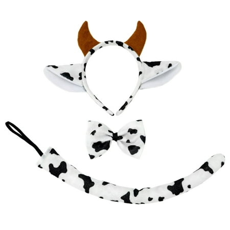 SeasonsTrading Cow Ears Headband Tail & Bow Tie Costume Set - Cute Halloween, Cosplay, Birthday Party, Fun Cow Dress Up Day Accessories