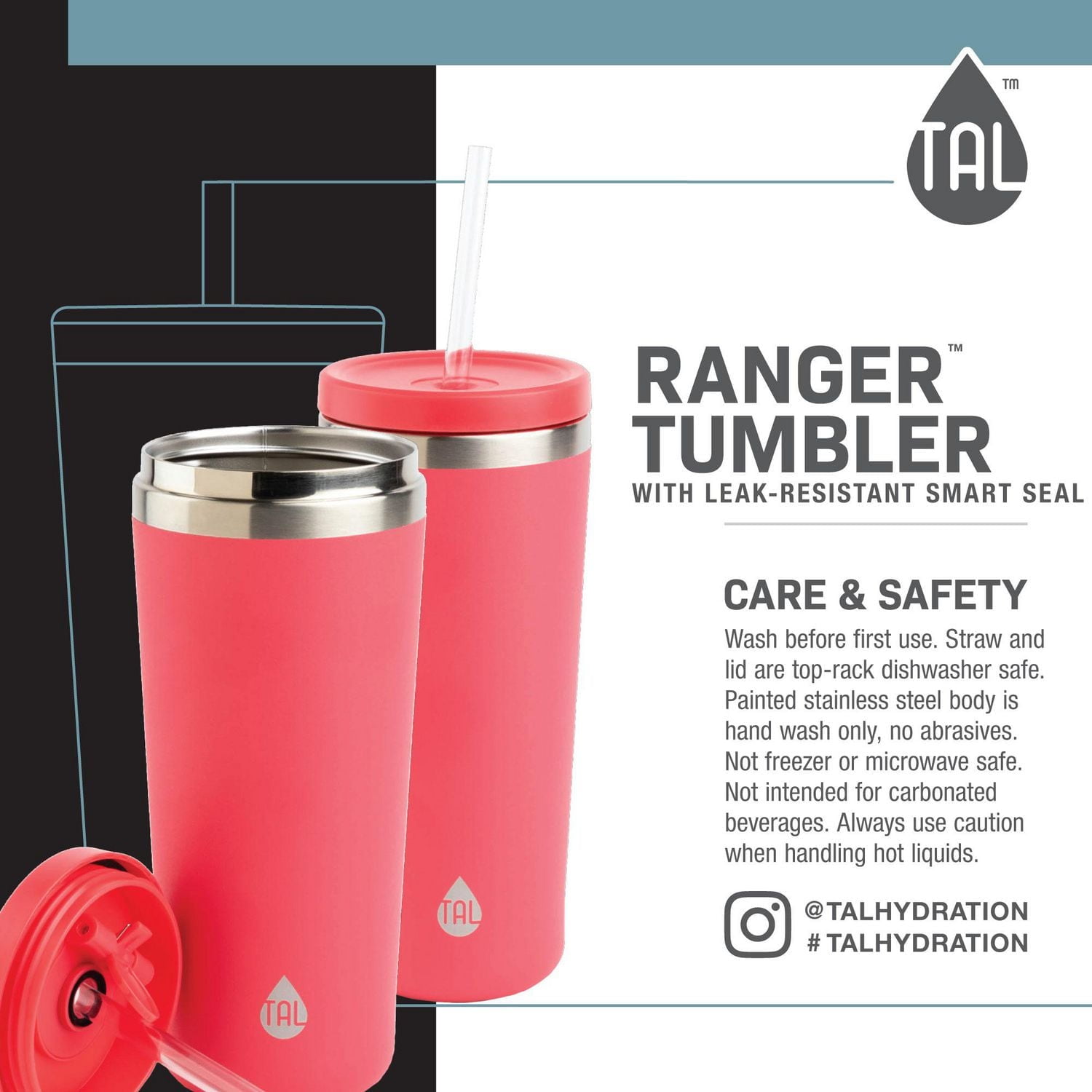 TAL Stainless Steel Ranger Sport Tumbler 24 fl oz, Pink, Water Bottle