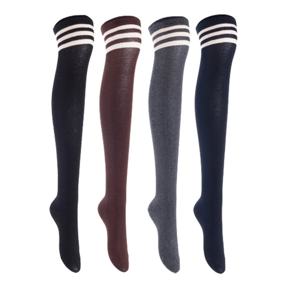 Lian LifeStyle Women's 4 Pairs Adorable Comfortable Soft Thigh High Over Knee High Cotton Socks, Size 6-9, JMYP1022 Black, Coffee, DarkGrey, Navy