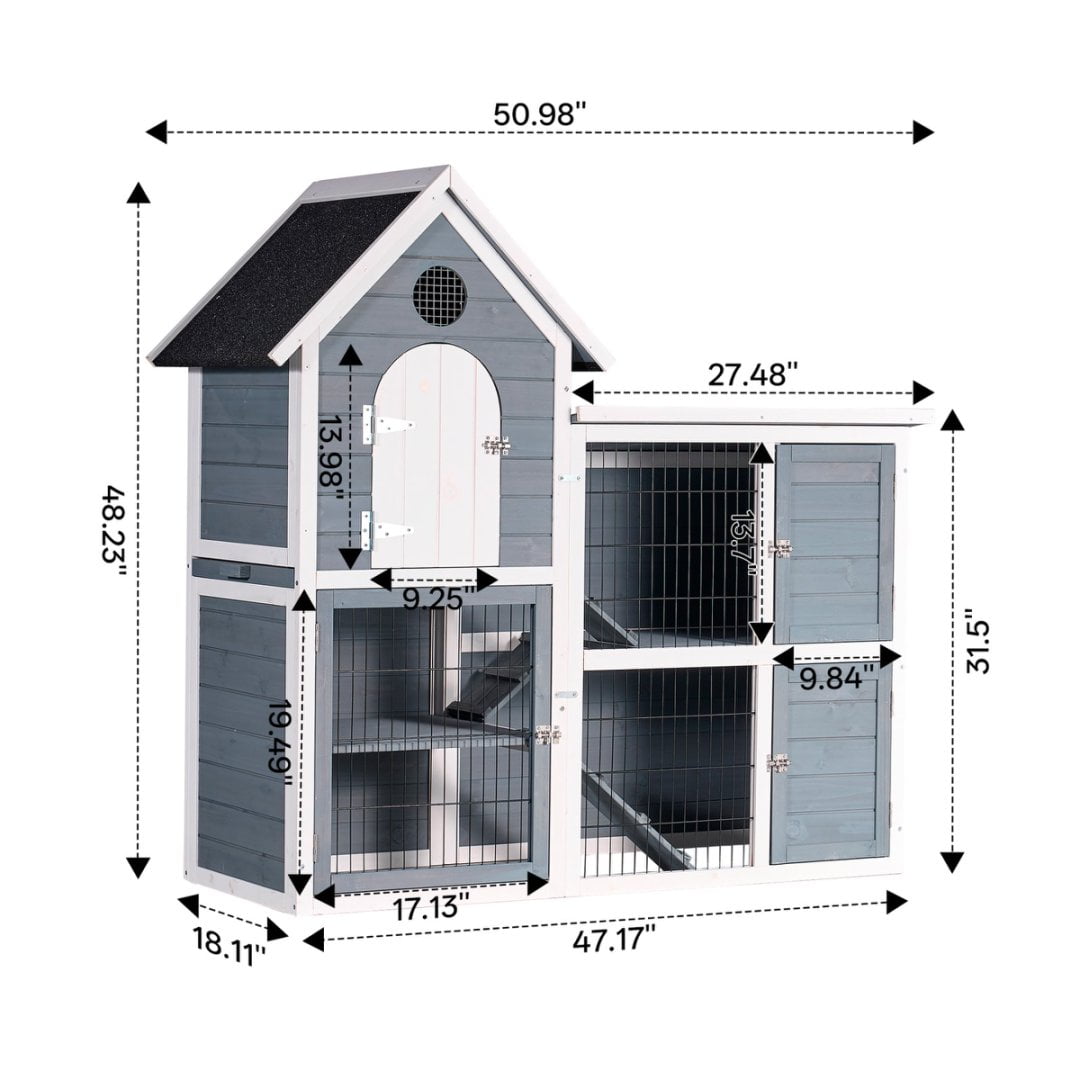 Large Outdoor Chicken Coop Cage,Weatherproof 2-Story Chicken Coop and Rabbit Hutch,Wooden Indoor/Outdoor Pet House with No-Leak Tray,Waterproof Roof and Pull-Out Tray (50.98" L×48.23" H, Blue)